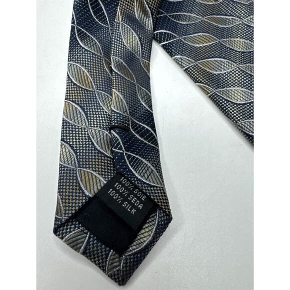 Mens Valerio Garati Pure Silk Mens Neck Tie Blue Beige DNA Strand Type Pattern - Picture 6 of 6